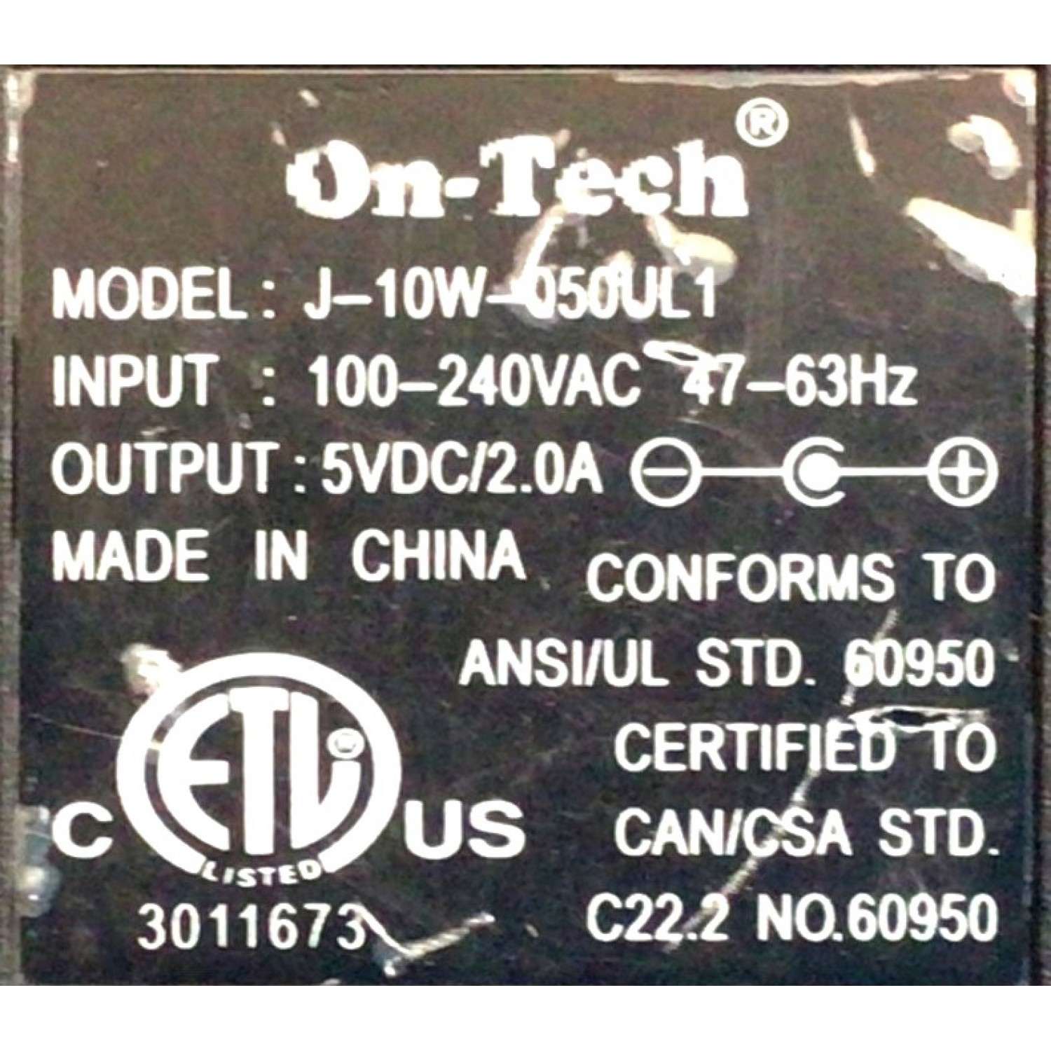 CARGADOR / ADAPTADOR DE FUENTE DE ALIMENTACION ON-TECH  VCA-VCD / NUMERO DE PARTE J-10W-050UL1 / 60950 / 3011673 / ENTRADA VCA 100-240VAC 47-63HZ / SALIDA VCD 5VDC/2.A / MODELO J-10W-050UL1 - Imagen 2